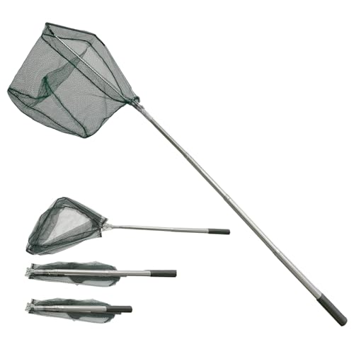 Fishing Kescher Angeln,Unterfangskescher Angelkescher 205cm Edelstahl,4 Sektionen Teleskop - Gummiert - Langlebiges Nylongeflecht,mit Faltbare Fischernetz,für Erwachsene Kinder,Teich,See