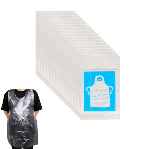 Mikiuly PE Einwegschürzen,100 Stück Einweg-Schürzen aus Polyethylen,Wasserdichte Einwegschürzen,Küchenschürze Wasserdicht,Plastic Apron,für Metzgerei,Lebensmittelindustrie,Küche,Malerei,Weiß,One size