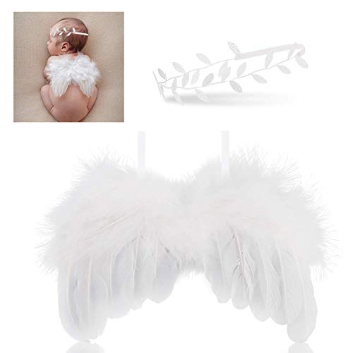 PIQIUQIU Baby Fotoshooting Kostüm Engelsflügel mit Leaf Haarband Feder Baby Engel Flügel Neugeborenen Set Fotografie Kostüm Neugeborenen