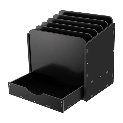 DGJMuu 34.4 * 25.6 * 35cm Schreibtisch Organizer mit Aktenhalter, Netz Schreibtisch Ablage Zeitschriftenhalter für Büro Bedarf Dokumentenablage (Schwarz)