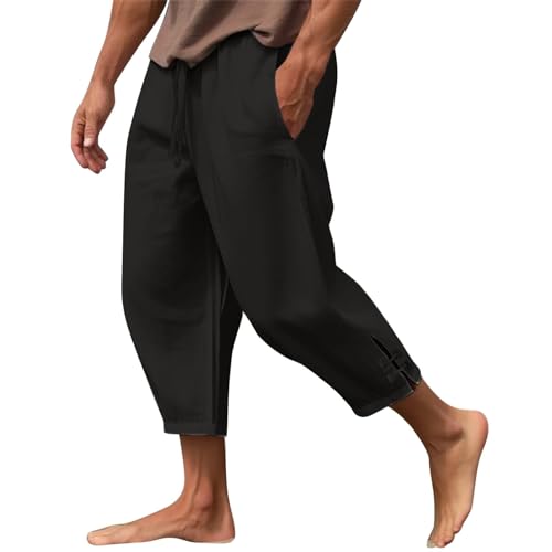 TIMELYE Sporthose Leinenhose Herren Kurz Mordern Bermuda Militär Hose Freizeithose Herren Lang Beige Sporthose Herren Lang Weiß Running Bermuda Cargohose Herren(3-Black,5XL)