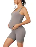 MOMOOD Mutterschaft Jumpsuit Square Neck Workout Mutterschaft Bodysuit Ärmellos Schwangere Strampler, Nut, L