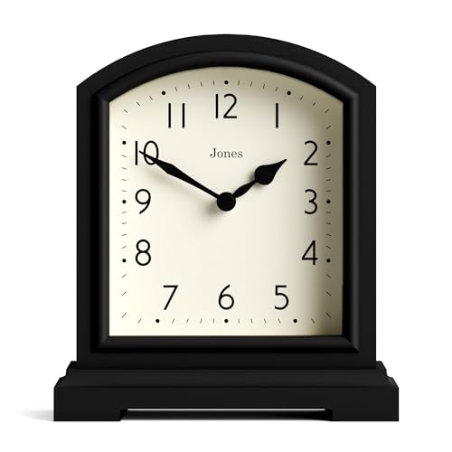JONES CLOCKS® Tavern Kaminuhr | Modernes Bogenoberdesign | Schwarz | Zeitgenössischer klassischer Stil für Schreibtisch, Tisch, Regal oder Nachttisch