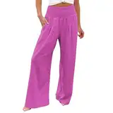 Lässige Hose für Damen, modische Hose, elastische Taille, Hose mit Tasche, lockere Haremshose, bedruckte bauchfreie Hose, Eigenschaften: Kordelzug an der Taille, hot pink, L