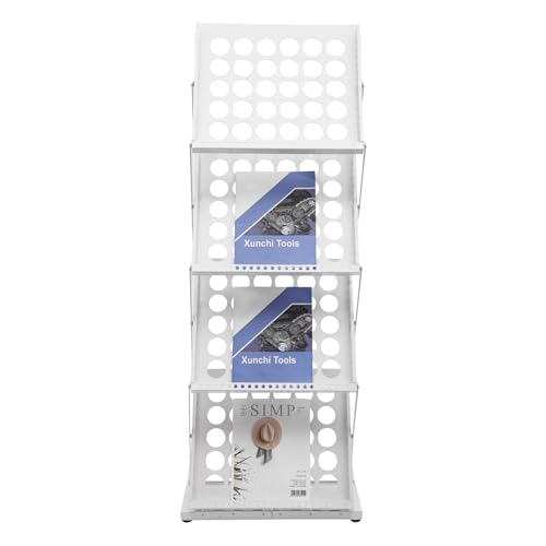 QUIOTUIR Zeitschriftenständer mit 4 Ebenen, faltbar, geneigt, freistehend, Zeitschriftenständer, A3, für Bücher, Zeitungen, Zeitschriften, Broschüren, 48 x 39 x 125 cm