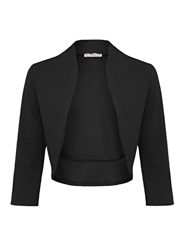 DANAEST Damen Bolero Festlich Strickjacke Elegant Schulterjacke 3/4 Ärmel Kurz Top (708), Grösse:L, Farbe:Schwarz