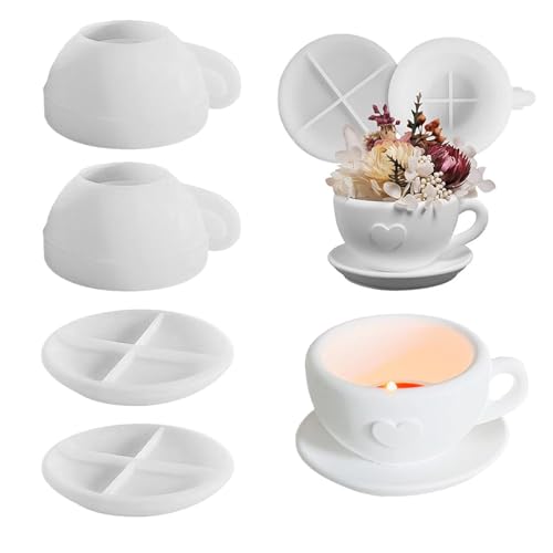 Silikonformen Gießformen Tasse Set, DIY Gießform Kerzenhalter, Gipsformen Becher zum Gießen, Kaffeetasse Set Gießformen Silikon, Gips zum Gießen, Silikon Gießform Kerzenhalter, Silicone Mold (A x 2)