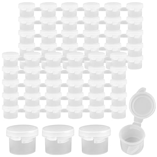 AUEAR 60 Stück leerer Farbtopf, 10 Streifen, Mini-Farbbehälter mit Deckel, transparente Acrylfarbstreifen für Schulen, Klassenzimmer, Gemälde, Kunstfestivals (3 ml)