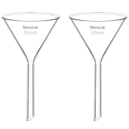 StonyLab 2 Stück Glastrichter Labor Borosilikatglas Trichter, Glass Funnel Kurzer Stiel 50mm Durchmesser, 50mm Stiellänge, Borosilicate Labortrichter