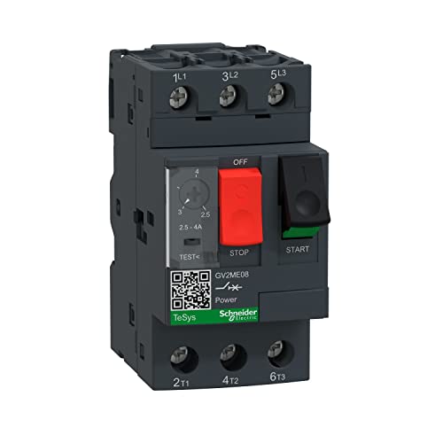 Schneider Electric | GV2ME08 - Motorschutzschalter, 3p, 2,5-4A, Tasterbetätigung, Schraubanschluss - 45 x 89 x 78.2 mm