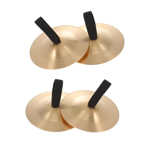 Taicols 2 Paar Finger Becken Messing, Fingerzimbeln Mini Brass mit elastischen Band, Bauchtanz Finger Cymbal, Kupfer Finger Musikinstrument Rhythm Maker, für Tänzer Ball Party, Kinder, Erwachsene