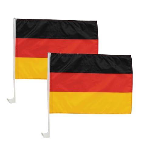 2 Stück Deutschland Flagge für Auto, 45x30 cm, Autofahne mit 50 cm Kunststoffmast und Befestigungsklammer (Deutschland) EM2024