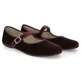 PAYMA - Damen Mary Janes aus Samt. Flache Ballerinas, Casual Sandalen, Bequeme Maryjane Schuhe Schnallenverschluss. Farbe: Burgund, Größe: EU 40