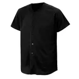 CUTHBERT Solides Baseball-Trikot für Damen und Herren, einfarbig, lässig, kurze Ärmel, Button-Down-T-Shirt, new black, S