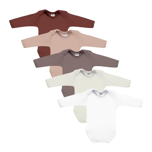 MEA BABY Unisex Baby Langarm Body aus 100% Baumwolle im 5er Pack, Baby Body mit Aufdruck, Baby Body für Mädchen, Baby Body für Jungen (80, Mädchen 3)