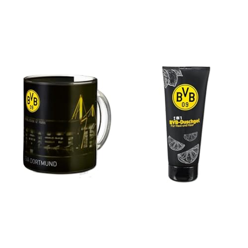 Borussia Dortmund BVB-Zauberglas,0.3 liters, 1 Stück (1er Pack) & BVB 09 2-in-1 Duschgel, 200 ml, Schwarz