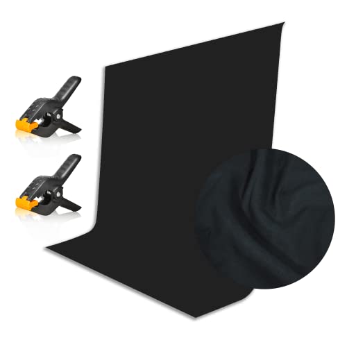 EMART Foto Hintergrund Schwarz, 1,5x2m Fotostudio Schwarzer Fotohintergrund Fotografie Polyester Faltbare mit 2 Federzwingen für Photo Studio, Produkt, Porträt, Modefotografie, Videoaufnahme