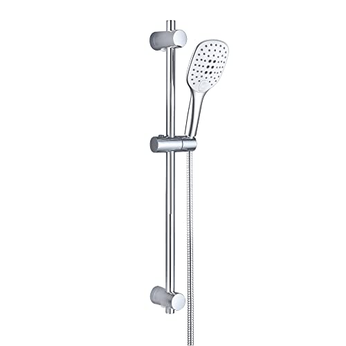 JOHO Edelstahl Duschstange 70 cm Chrom Duschbrause mit Schlauch und Halterung, Brausestangeset mit Duschkopfhalter und Handbrausesch-Duschset mit 3 Strahl Handbrause (HB1210CP)