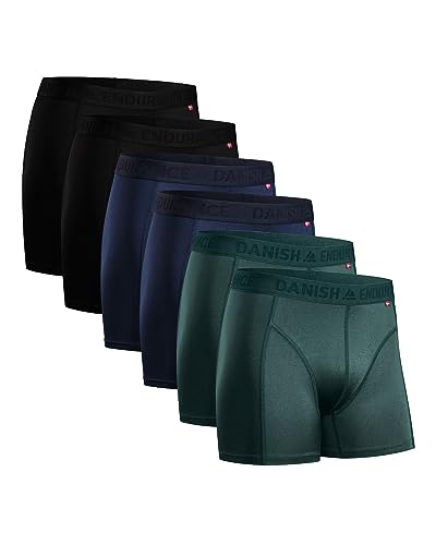 DANISH ENDURANCE 6er Pack Sport-Boxershorts, Geruchsneutral, Atmungsaktiv, Sportunterwäsche, für Herren Mehrfarbig (2X Schwarz, 2X Blau, 2X Grün) 3XL