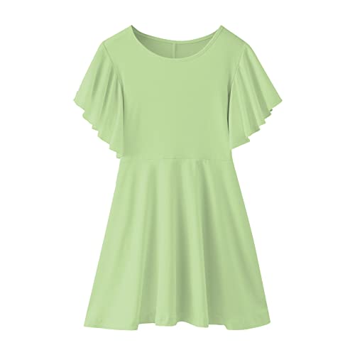 iOoppek Adventskalenderbuch 12 Jahre Ärmel Chiffon Schleife Schaukel Plissee Soild Hochzeit Prinzessin Dresse Klein Mädchen (Green, 3-4 Years)