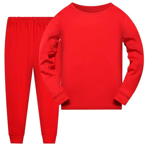 Pyjama-Set für Jungen und Mädchen, langärmelig, Hose, 110 / 170 Jahre, einfarbig, 10 - 11 Jahre, rot, 9-10 Years