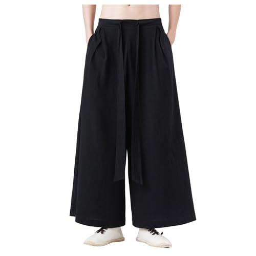 Mymyguoe Kimono Herren Japanisch Kendo Samurai Rock Hose Coole Trend Unregelmäßig Trousers Japan Traditionelle Kleidung Einfarbig Samurai Hakama Haremshose Streetwear Freizeithose Baggy Casual Hosen