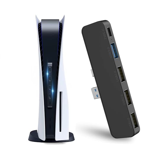 USB HUB mit 5 Port für PS5, PS5 USB Erweiterung Multiport High Speed Expansion Datenübertragung Schnelles Laden, PS5 Adapter Kompatibel mit Playstation 5 Spielekonsole