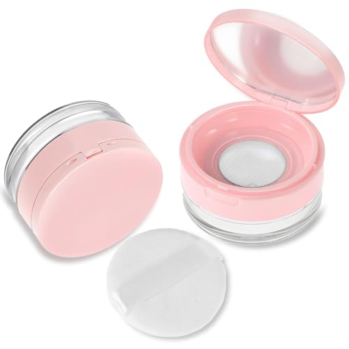 Qianyu Leere Puderdose mit Puderquaste Nachfüllbar Pulverkasten Losen Puder Behälter Wiederverwendbare Kompakte Container Tragbare Make-Up-Etui mit Spiegel und Elastischem Netzsieb