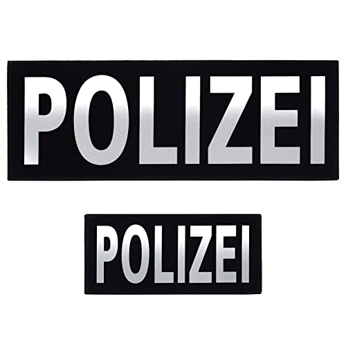 2 Stück Polizei Patches Reflektierende für Weste Aufnäher auf Rückseite Abnehmbare Stickerei Klettverschluss Jacke Rücken Uniform Umhängetaschen Rucksäcke Jeans (1 klein + 1 groß)