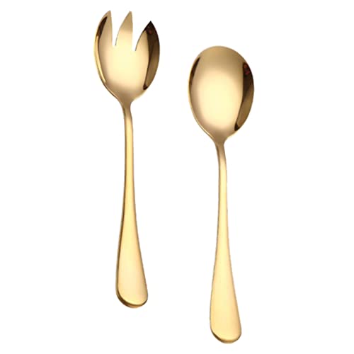 GGpone Salatgabel Löffel Set Edelstahl Fruchtlöffel Besteck Küchenzubehör 2PCS Gold Salat Fork