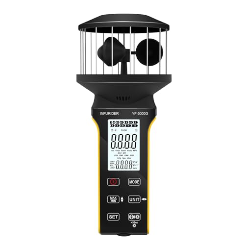 INFURIDER Windmesser, Tragbares Anemometer mit Anti-Staub-Touch-Taste, Wiederaufladbarer Windmessgerät, CFM-Messgerät, Geschwindigkeitsanemometer für Windvolumen, Kälte, Temperatur