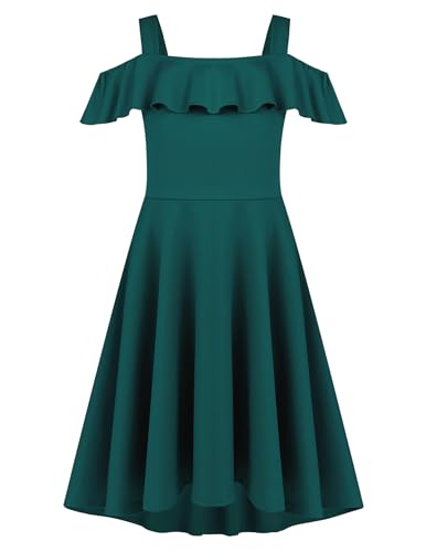 Arshiner Kleid Mädchen Sommerkleider Kinder Schulterfreies Kleider Jugendliche Festlicheskleid Teenie Abendkleider A Line Partykleid Grün 140/10-11 Jahre
