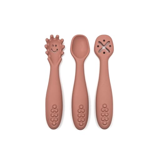 leyla&e Babylöffel Lernlöffel 3er Set aus Silikon Breifrei Baby Led Weaning BLW BPA-free (Rose)