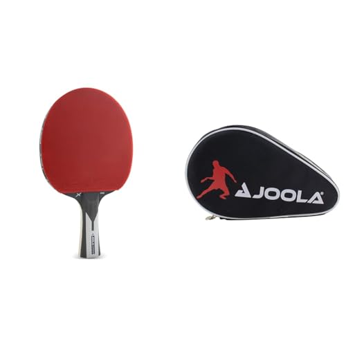 JOOLA 54206 Tischtennisschläger Carbon X Pro ITTF genehmigter Profi 7 Sterne, 2 MM, Schwarz/Grau & 80505 Tischtennisschläger Hülle Pocket Double Tischtennishülle Schwarz/Rot, 28 x 17 x 4 cm