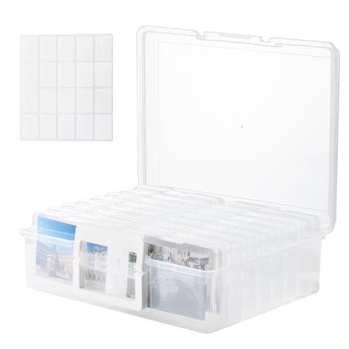 ALINK Fotoaufbewahrungsbox 10 x 15 cm Fotoetui, 16 innere Fotohalter, durchsichtige Fotoboxen zur Aufbewahrung, Foto-Organizer aus Kunststoff für Saatgut, Karten, Handwerk, Aufkleber-Clear