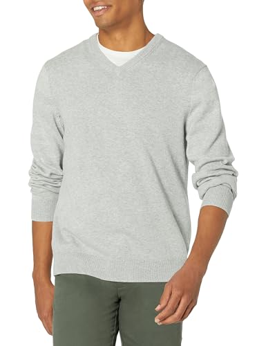 Amazon Essentials Herren Pullover mit V-Ausschnitt (in Übergröße erhältlich), Hellgrau Meliert, XL