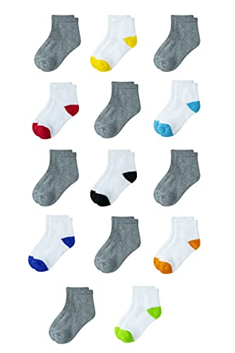 Amazon Essentials Unisex Kinder Knöchelsocken aus Baumwolle, 14 Paar, Weiß/Grau, 8 Jahre