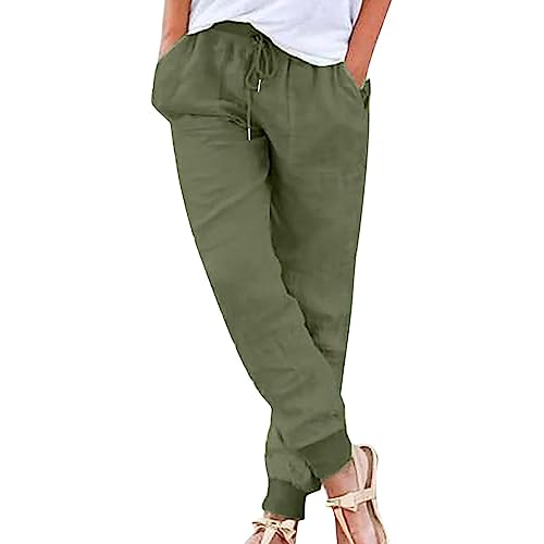 unilarinna Damen Hose Leinenhose Baumwolle Leinen Stoffhose Freizeithose Sommerhose Pumphose Yogahose Casual Einfarbig Hippie High Waist Hose Stretch mit Taschen Kleidung Sommer Hosen