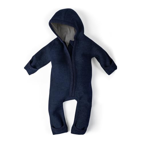 Ehrenkind® WALKOVERALL | Baby Wollwalk-Overalls aus Natur Schurwolle mit Reißverschluss | Walk Wolle Woll-Anzug für Kleinkind und Baby | Blau Gr. 50/56