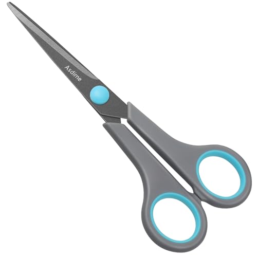 Asdirne Schere mit Teflon-Beschichtung, Edelstahlklingen, weicher Griff, geeignet für Haushalte, Büros und Schulen, Allzweck, Blau/Grau, 16,2 cm