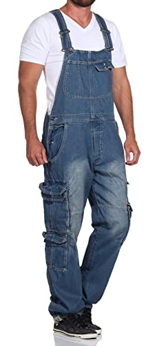 Jet Lag Herren Latz Jeans Overall A Lange Jeans-Hose Loose Fit Light Navy XL