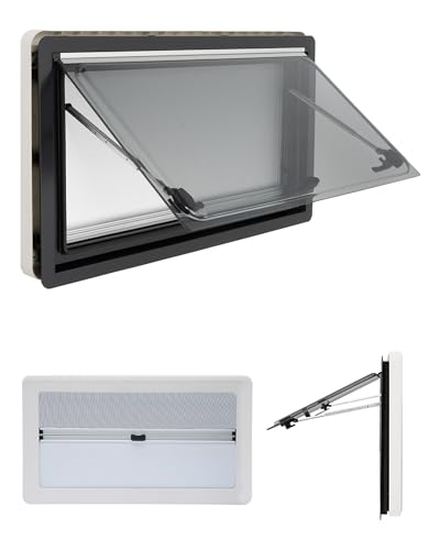 Wohnmobilfenster 900x500 mm Wohnwagen Fenster E13 Ausstellfenster Wohnmobil Fenster RV Externes Push Fenster mit Fliegengitter und integriertem Rollo Fliegengitter Seitenfenster für Van Camper