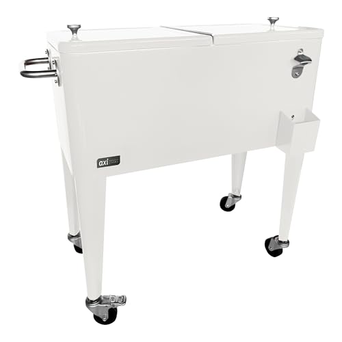 AXI Retro Getränkekühler Weiß | Kühlwagen/Kühler mit Rollen - 76 Liter | Fahrbare Kühlbox für den Garten/Outdoor