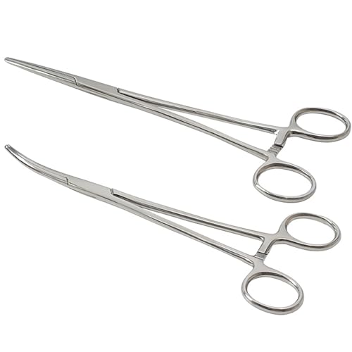 2 Stück 12.5cm Piercingzange Set, Verriegelungszange für Ohrstecker und Kugeln, Pinzette aus Edelstahl, Sägezahndesign Klemme Geradem für Ende Nähen, Löten, Kunst, Handwerk (1 Gerade & 1 Gebogene)