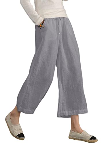 Famulily 7/8 Hosen Damen Weites Bein Jogpants Hosen Damen Elegant Grau M