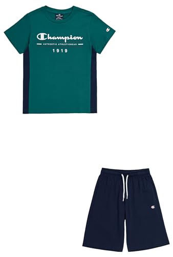 Champion Jungen Legacy Graphic Shop B-Since 1919 Crewneck T-Shirt & Shorts Komplett, Waldgrün/Marineblau, 9-10 Jahre