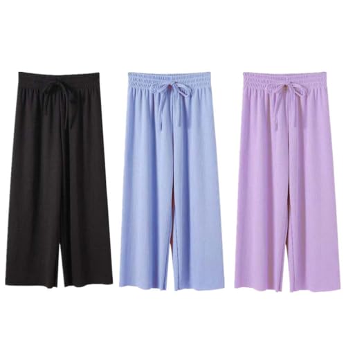 AOOPOO 3er Pack Sommerhose Mädchen Hosen Weites Bein Gr. 92/98/104/110/116/122/134 Baby Kinder Culotte Eisseide Sommer Leichte Atmungsaktiv Lange Hosen Dünn Jogginghose Lässige Hose Lose Hosen
