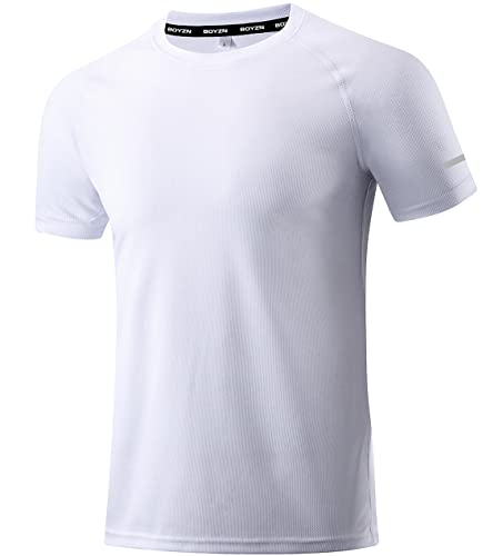 1er Pack T-Shirts für Herren Sport Tshirts Mesh Funktionsshirt Laufshirt Herren Weiße Tshirts Kurzarm Männer Sport Shirt Sommer Outdoor Fitnessshirt Trainingsshirt wandershirt für Männer White-M