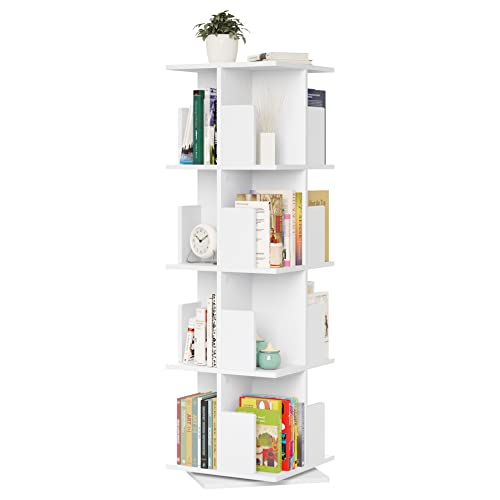 EUGAD drehbares Bücherregal Raumteiler Standregal Drehregal Büroregal Dekoregal 360° frei drehbar mit 4 Ebenen MDF Weiß 40x129x40cm 0040SHG