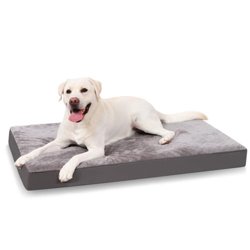 KSIIA Orthopädisches Hundebett für Große Hunde, XL Waschbar Hundekissen Flauschig Hundematte Hundematratze mit Abnehmbarer Deckel in Dunkelgrau 105x70x8cm